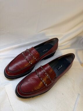 PAUL GREEN Sofia Burgundy Red Rock Studded Lug Sole Leather Loafers 10 US